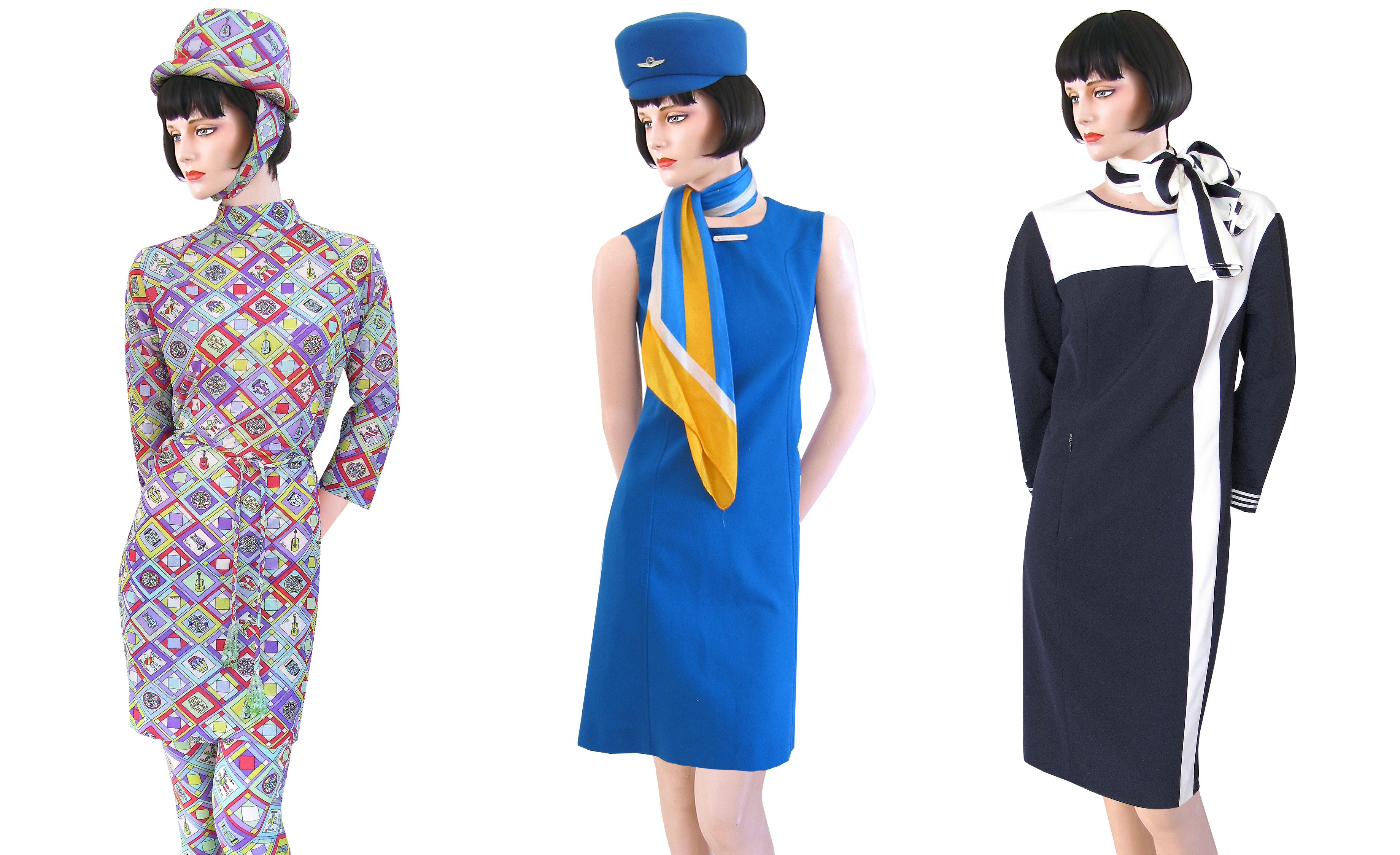 V.l.n.r: Braniff International, VS, 1966-1968; KLM Royal Dutch Airlines, Nederland, 1971-1975; Finnair, Finland, 2011-2013. collectie Cliff Muskiet CabinCrew_beeld_drukker_uitnodiging.jpg