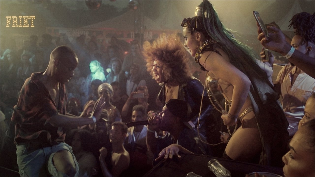 Princes Gaby Vineyard, Mother Amber Vineyard, Typhoon Angels chanting and cheering at a ‘Voguer’ (contestant) at the Emerald City Ball, Milkshake Festival, Amsterdam, The Netherlands, 2017 Film still Documentary O.T.A (Open To All) © Ottilie Maters 9. Princes Gaby Vineyard.jpg
