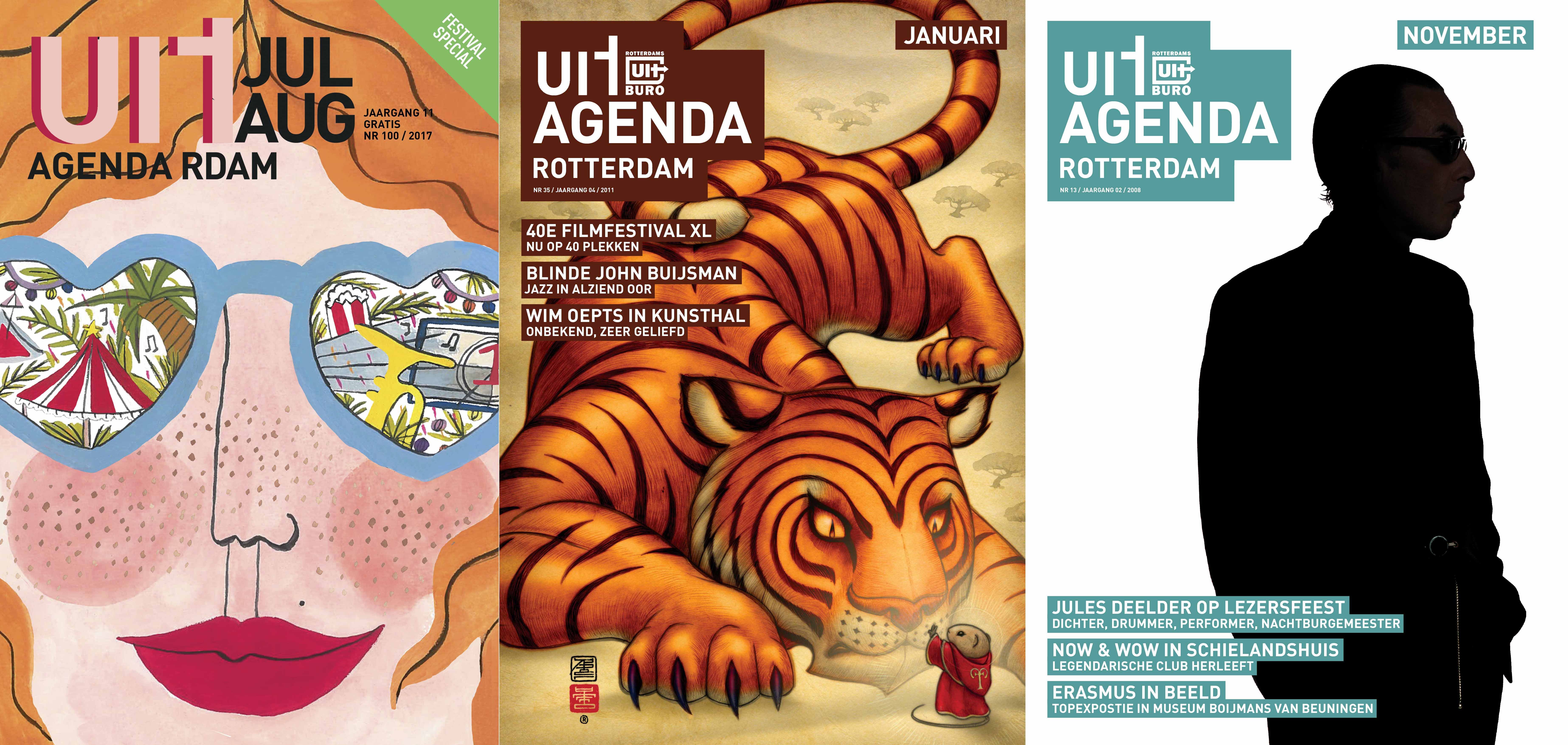 Afb. v.l.n.r.: 100e cover zomer 2017, Charlotte van Alfen (WdKA) | IFFR door Raoul Deleo | Jules Deelder door Lenny Oosterwijk websiteheader3fotos.jpg