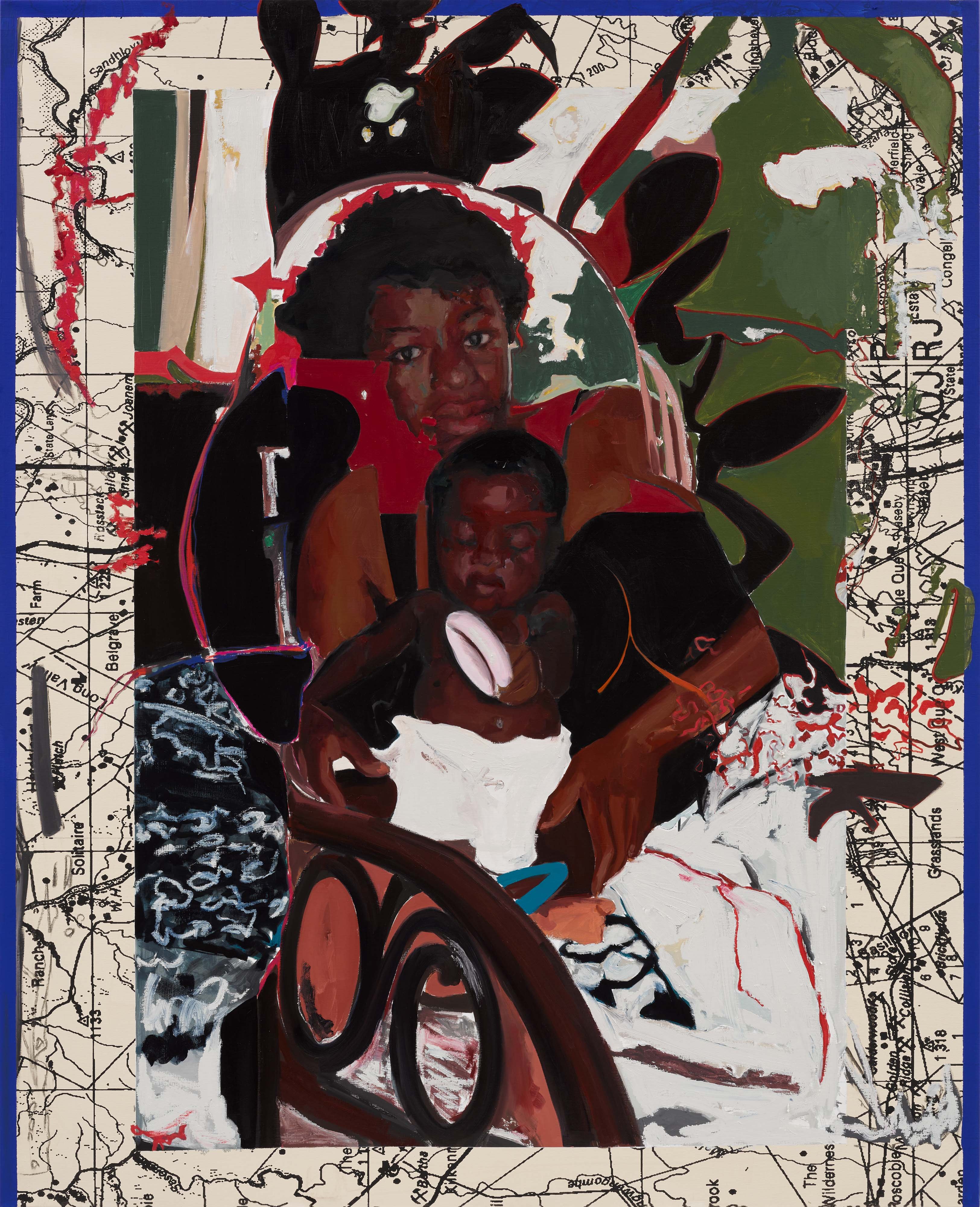 Kudzanai-Violet Hwami, a mother’s hymn, 2025. Olieverf, acrylverf en grafiet op linnen. 180 × 146 cm. © Kudzanai-Violet Hwami. Met dank aan de kunstenaar en Victoria Miro 3_Kudzanai-Violet Hwami_a mother's hymn_2025_LR.jpg