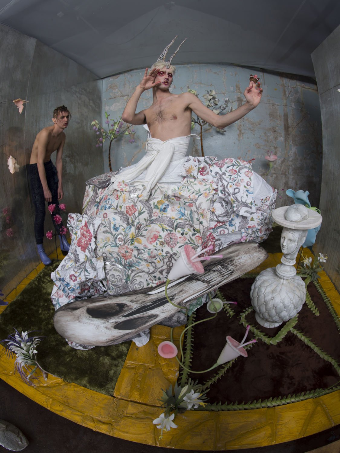 Tim Walker, Box of Delights. James Spencer and Harry Kalfayan as faun in 17th-century-casket garden. Fashion: Walter Van Beirendonck Costume: Shona Heath London, 2018 © Tim Walker Studio 11. Tim Walker 'James Spencer and Harry Kalfayan as faun in 17th-century-casket garden', London, 2018 (c) Tim Walker_LR.jpg