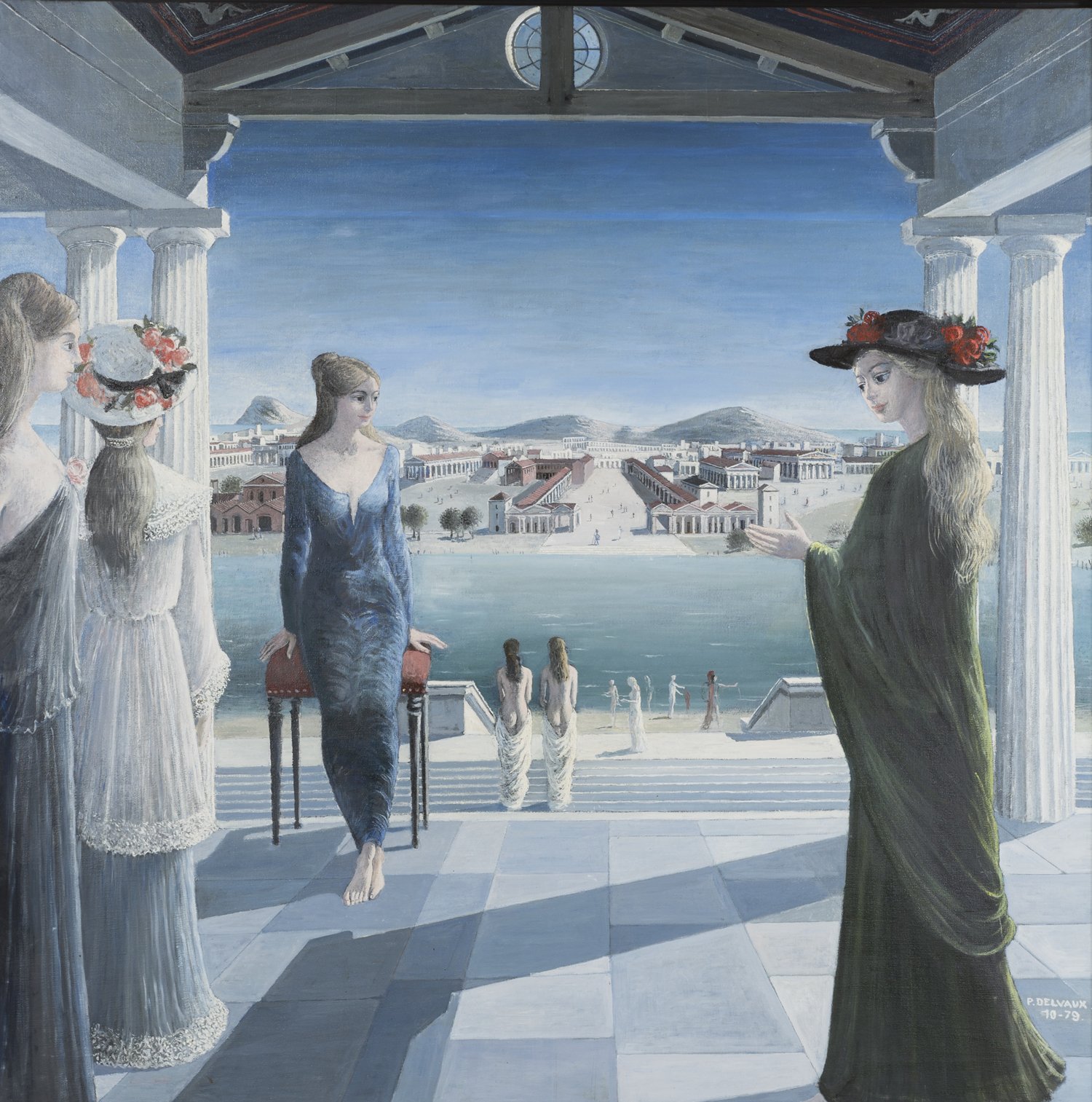 Paul Delvaux, Het Terras (1979) © Fondation Paul Delvaux, Sint-Idesbald/Belgium, c/o Pictoright Amsterdam 2017 12. PaulDelvaux, Het Terras (1979)_olieverfopdoek_150x150cm.jpg