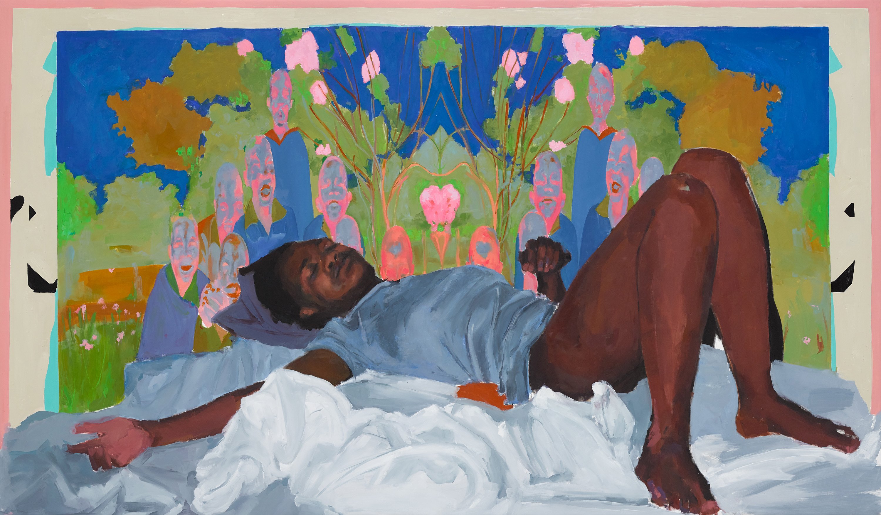 Kudzanai-Violet Hwami, You are killing my spirit, 2021. Olieverf op doek. 153 × 259,5 cm. © Kudzanai-Violet Hwami. Met dank aan de kunstenaar en Victoria Miro 2_Kudzanai-Violet Hwami_You are killing my spirit_2021_LR.jpg