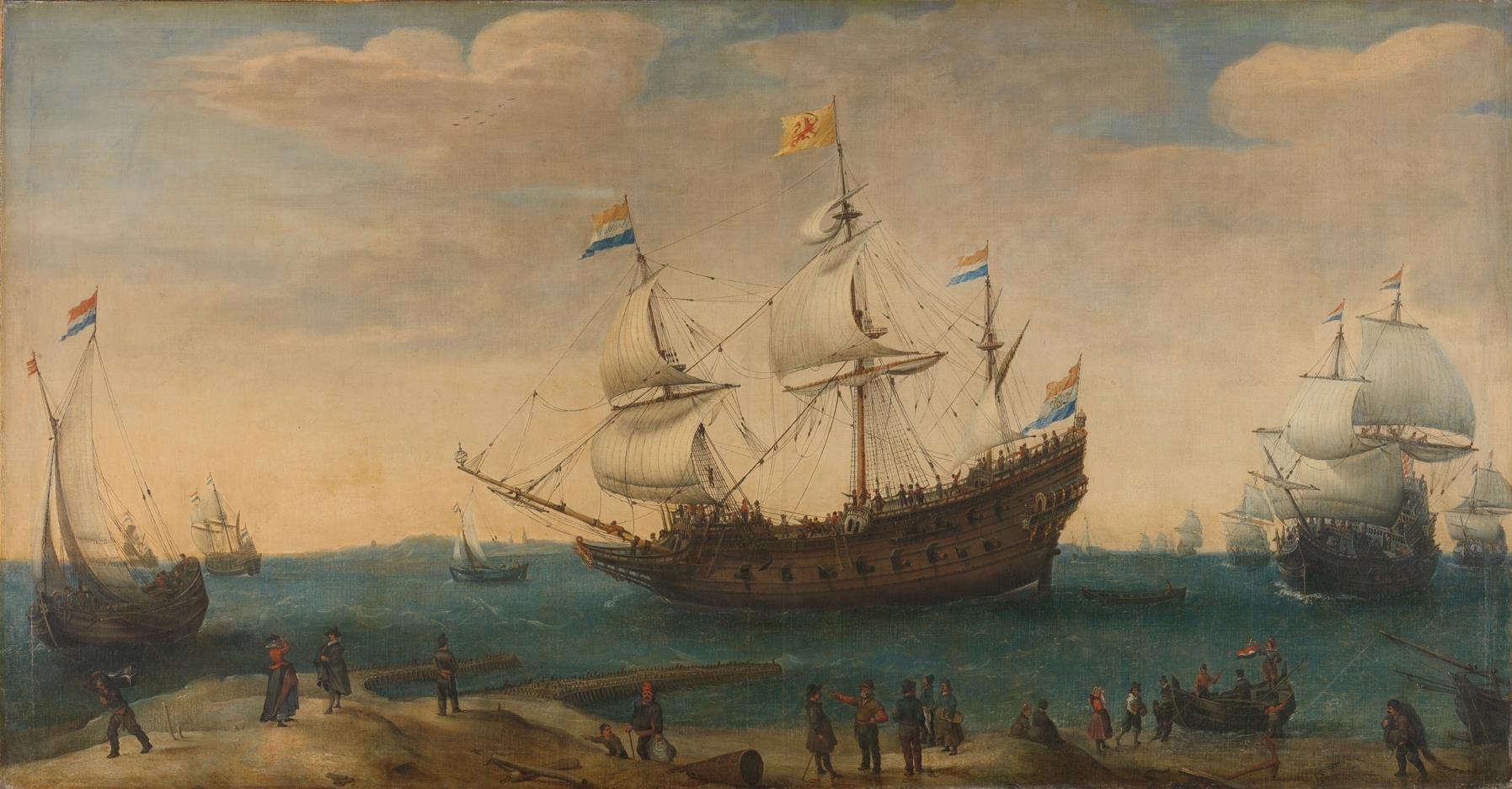Hendrik Cornelisz. Vroom, Het uitzeilen van een aantal Oost-Indiëvaarders uit het Marsdiep 02 Hendrik Cornelisz. Vroom, Het uitzeilen van een aantal Oost-Indiëvaarders uit het Marsdiep, ca - LR.jpg