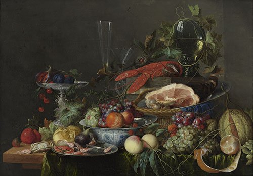 Herkennen Herbouwen - Jan Davidsz. de Heem Stilleven met ham, kreeft en vruchten, circa 1652 ©