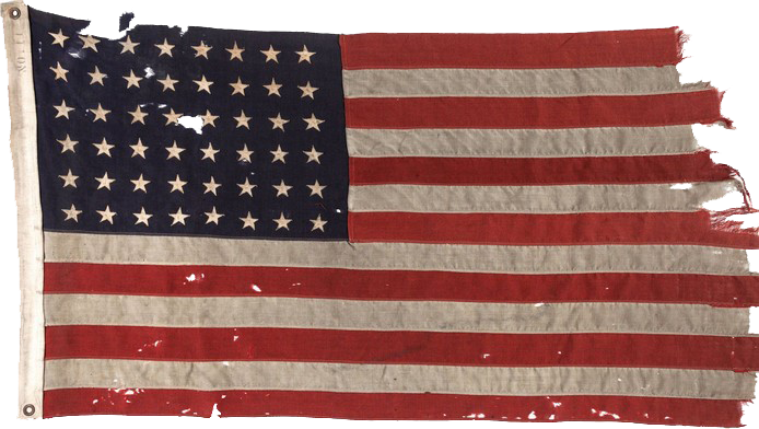 De gehavende 48-sterren D-Day vlag. Foto Nationaal Militair Museum D-Dag vlag.png